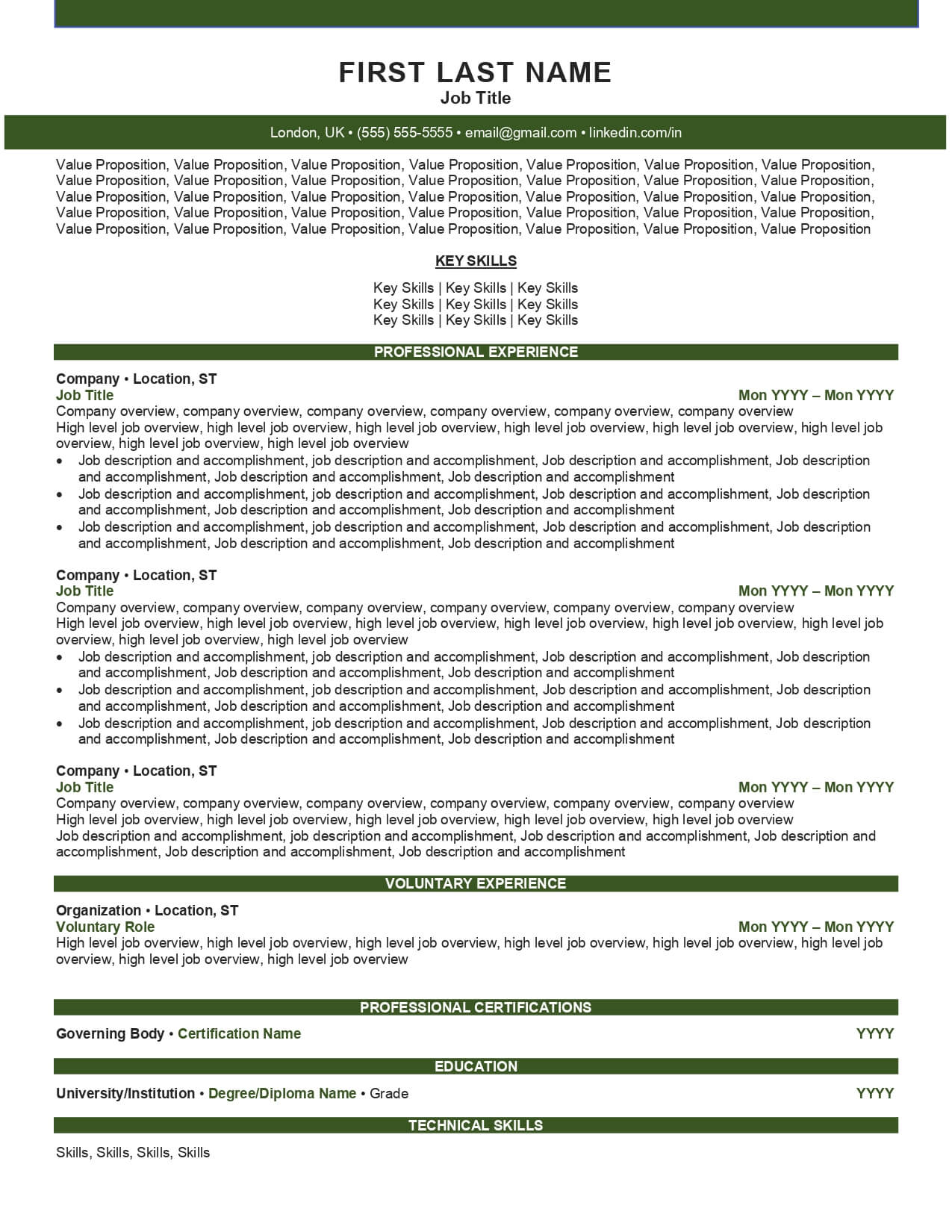 Resume template for progressive industries