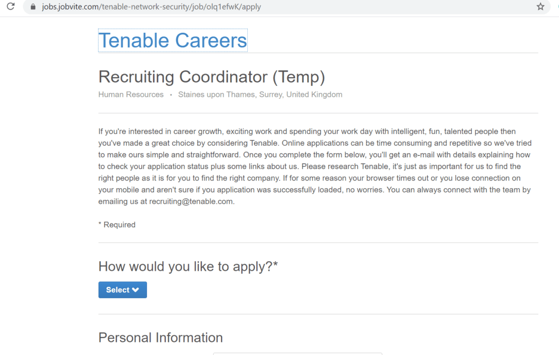 Job application form on ATS Job application form on ATS