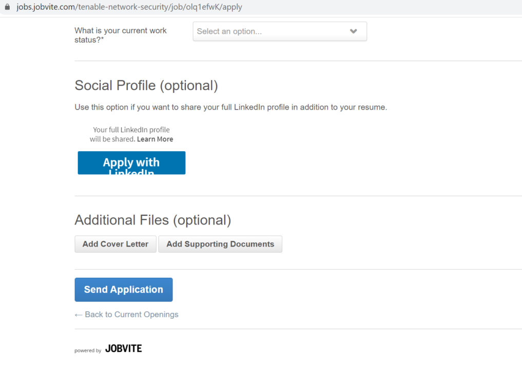 Job application form on ATS Job application form on ATS