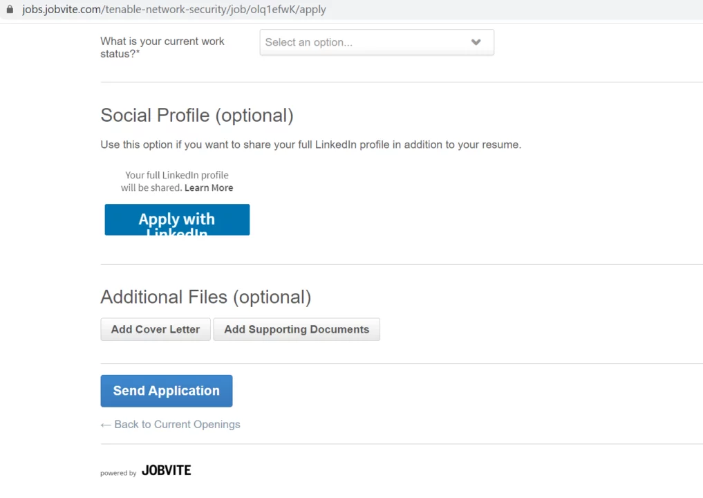 Job application form on ATS Job application form on ATS