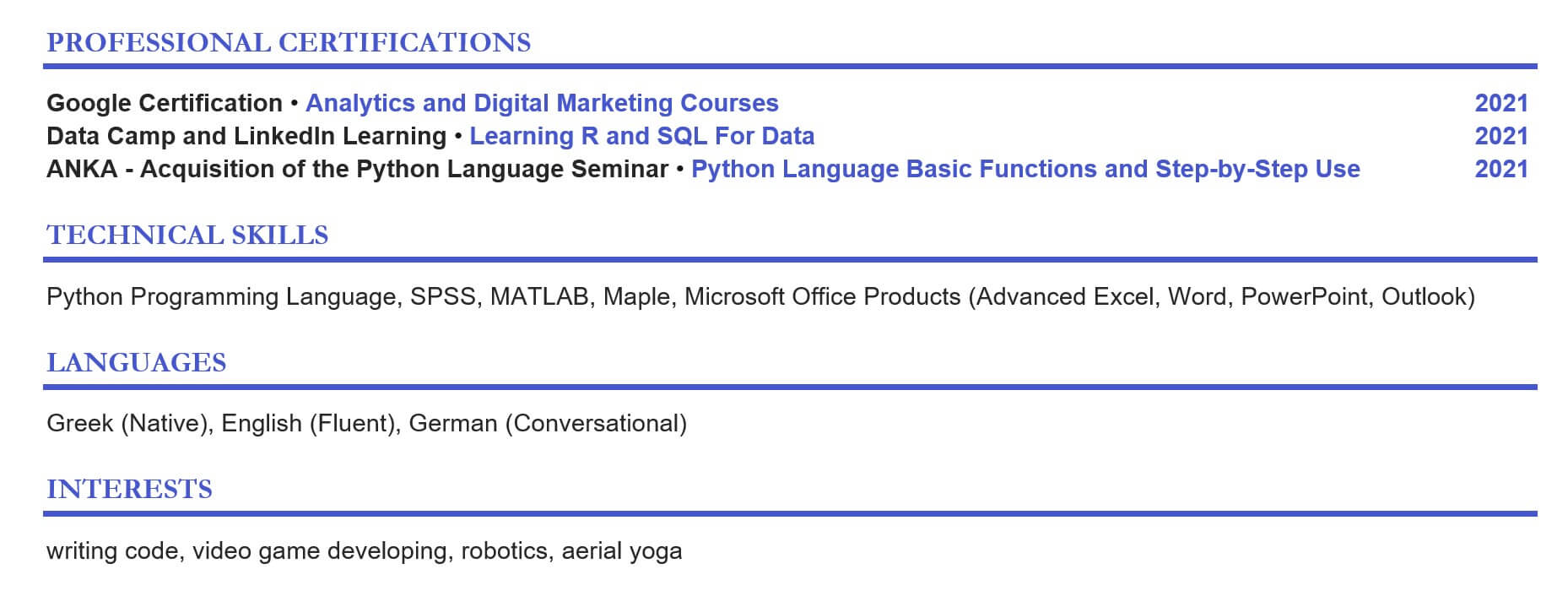 Additional skills section
