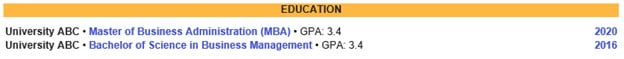 Educational Background example Educational Background example