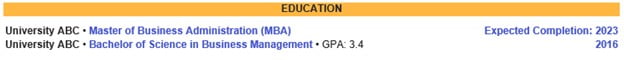 Educational Background example Educational Background example