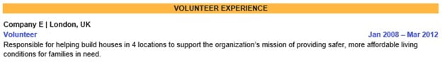Volunteer experience section Volunteer experience section
