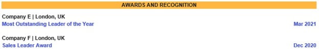 Awards and recognition section Awards and recognition section