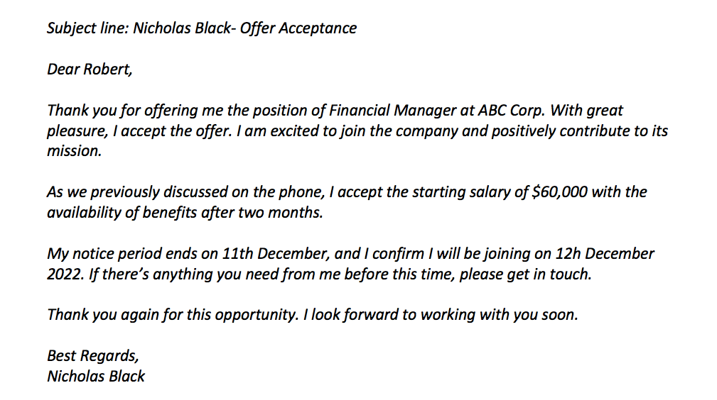 reply to an acceptance letter