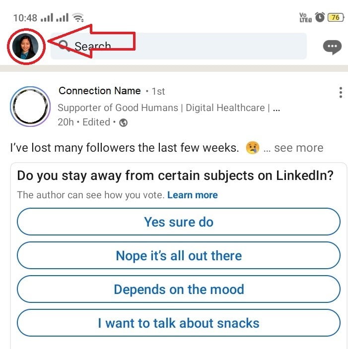 Downloading resume from LinkedIn app step 1