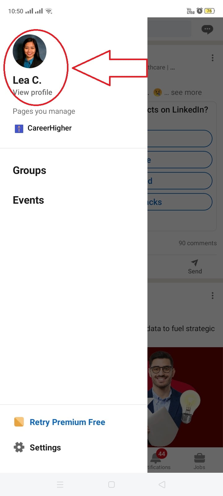 Downloading resume from LinkedIn app step 2