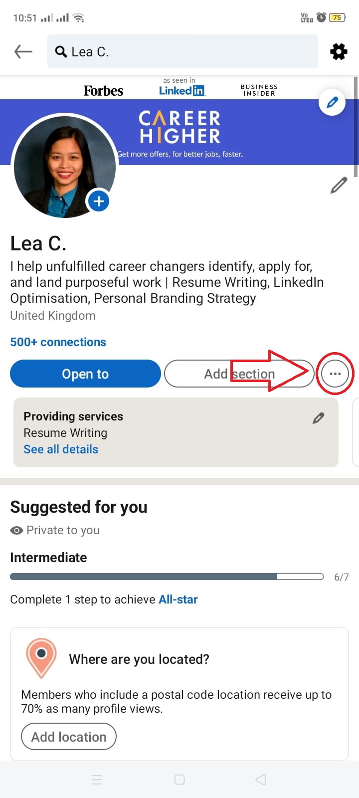Downloading resume from LinkedIn app step 3
