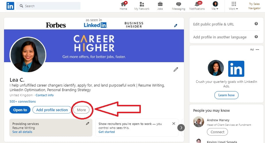 Downloading resume from LinkedIn step 2