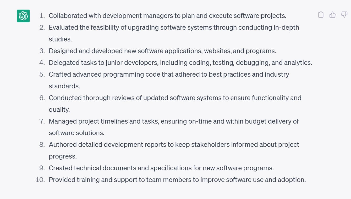 Action verbs and phrases generated by ChatGPT