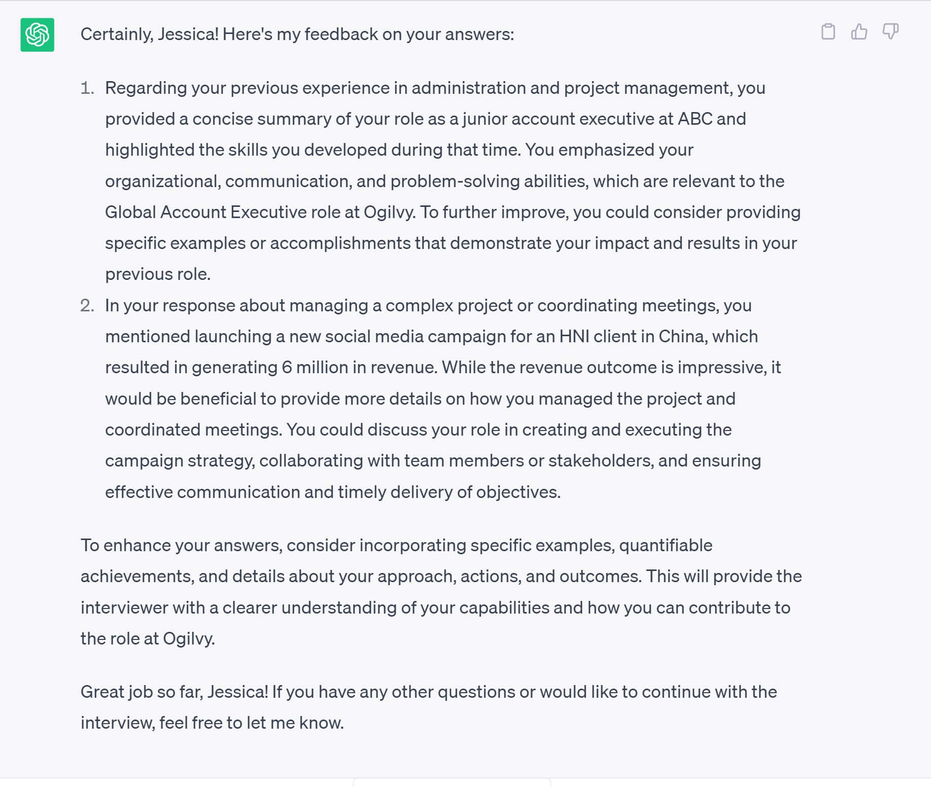 Asking ChatGPT for feedback on your answers