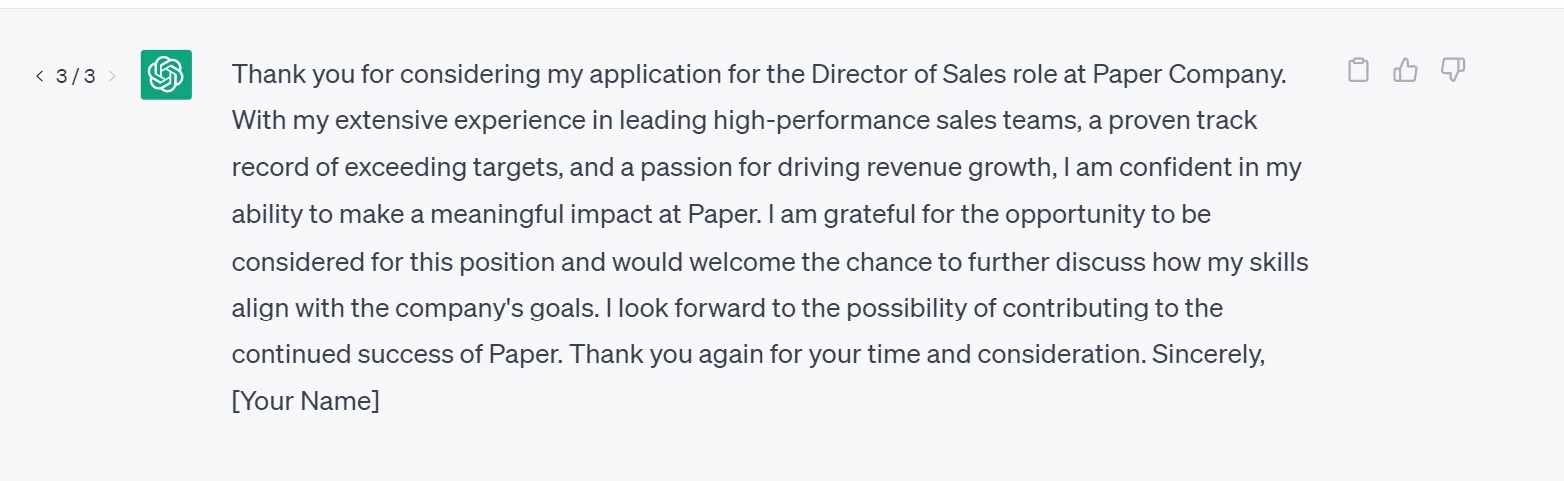 Concluding cover letter with chatgpt's support