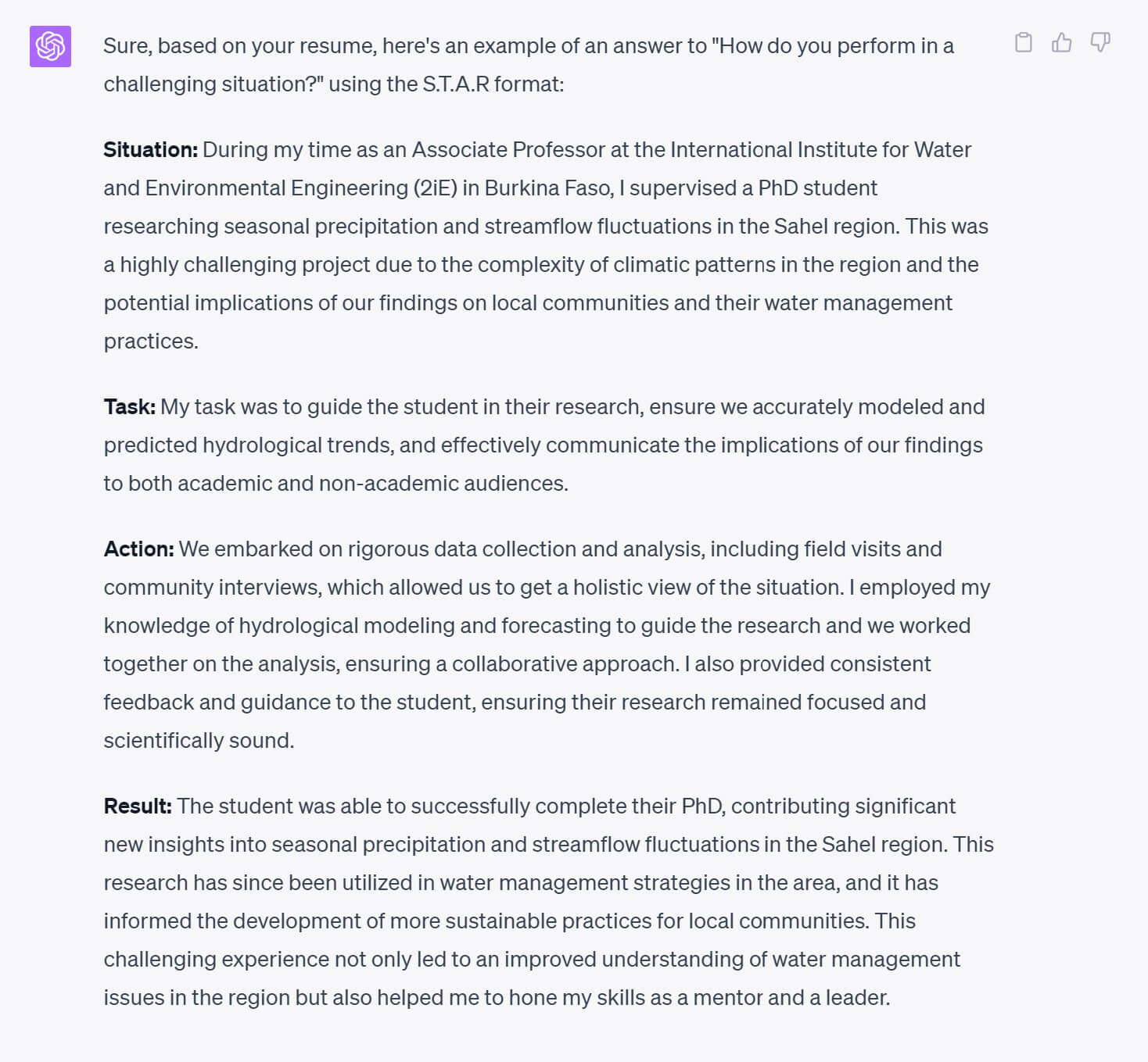 Leveraging ChatGPT to craft interview answers